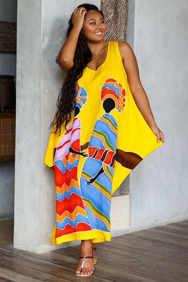 loose tank maxi dress SHU-SHI Women's Handpainted Casual Beach Cover-up Loose Tank Sundress for Summer