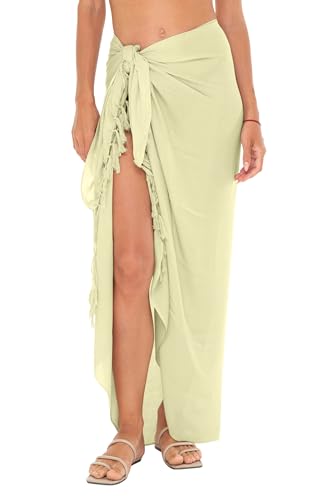 SHU-SHI Sarong Wraps For Women Long Swimsuit Pareo Beach Wrap Skirt With Coconut Clip