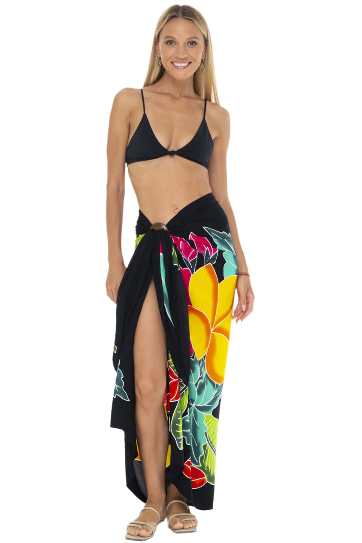 Hand-Painted Floral Sarong Wrap - Beach Cover-Up by SHU-SHI