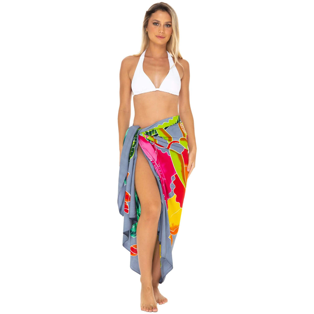 Hand-Painted Floral Sarong Wrap - Beach Cover-Up by SHU-SHI - Love ShuShi