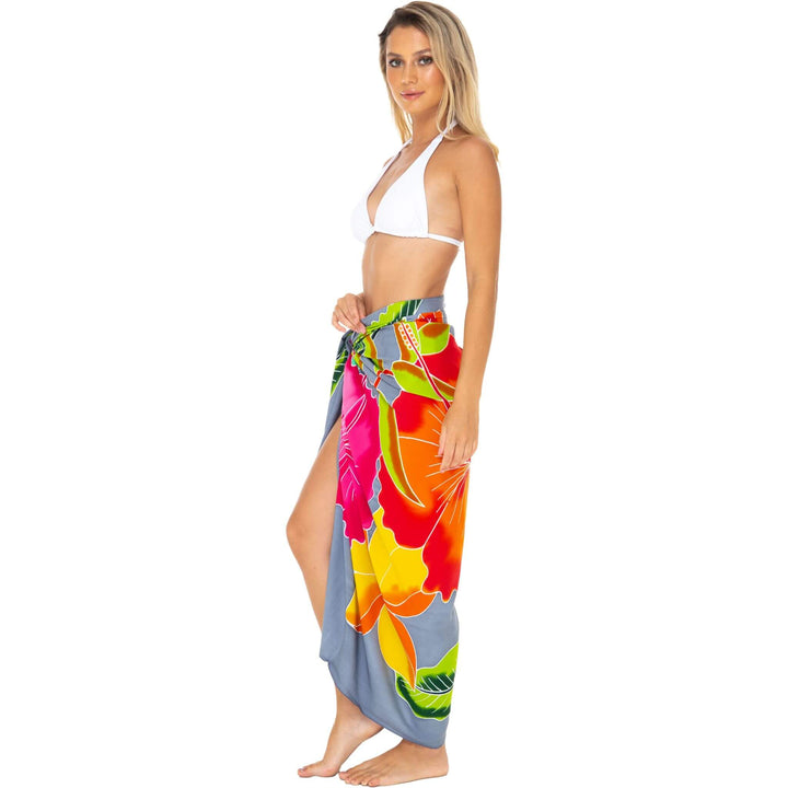 Hand-Painted Floral Sarong Wrap - Beach Cover-Up by SHU-SHI - Love ShuShi