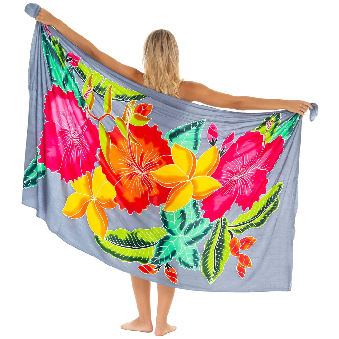 Hand-Painted Floral Sarong Wrap - Beach Cover-Up by SHU-SHI - Love ShuShi