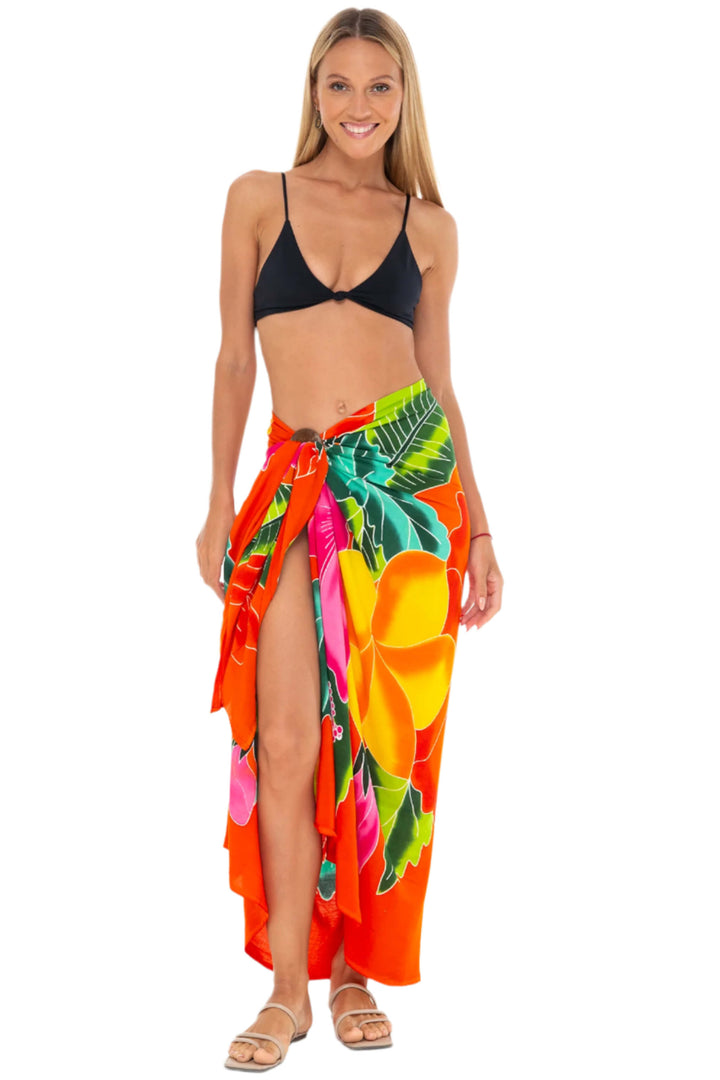 Hand-Painted Floral Sarong Wrap - Beach Cover-Up by SHU-SHI
