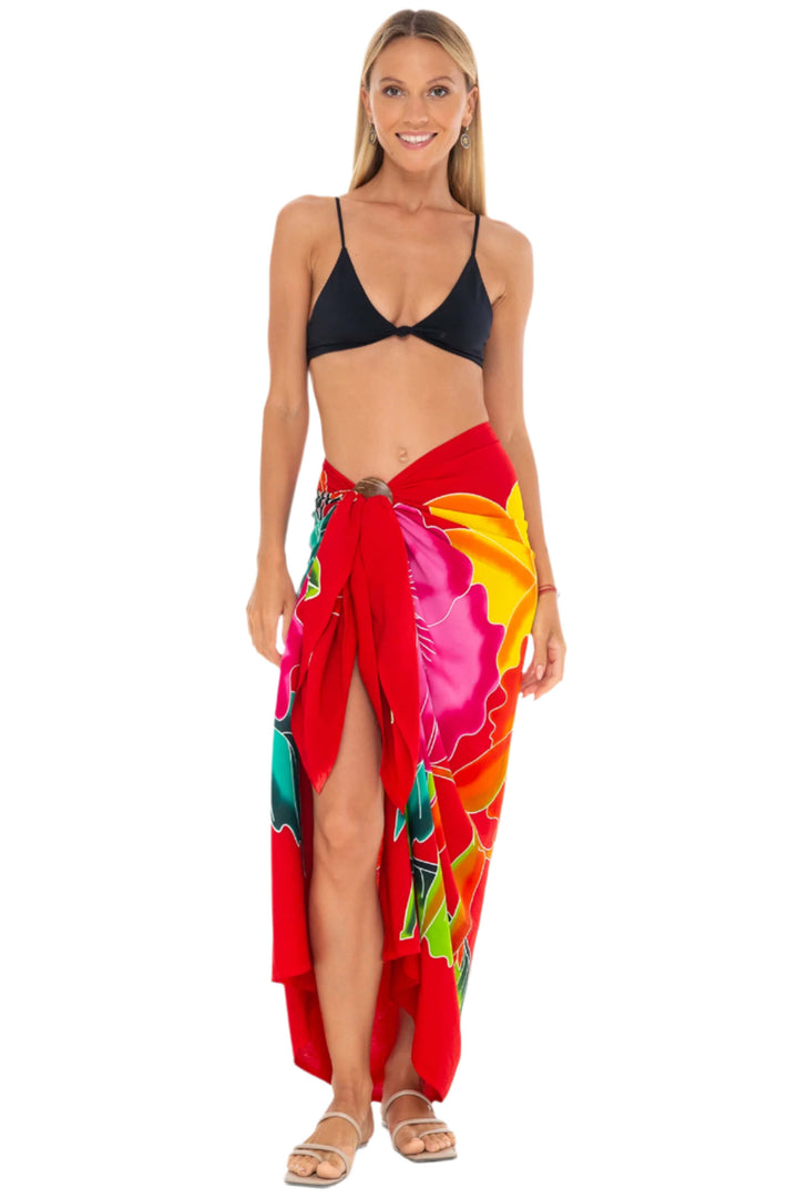 Hand-Painted Floral Sarong Wrap - Beach Cover-Up by SHU-SHI