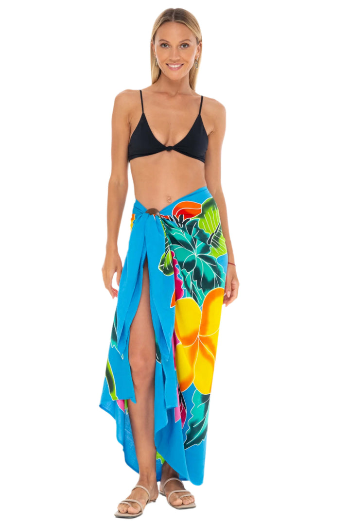 Hand-Painted Floral Sarong Wrap - Beach Cover-Up by SHU-SHI