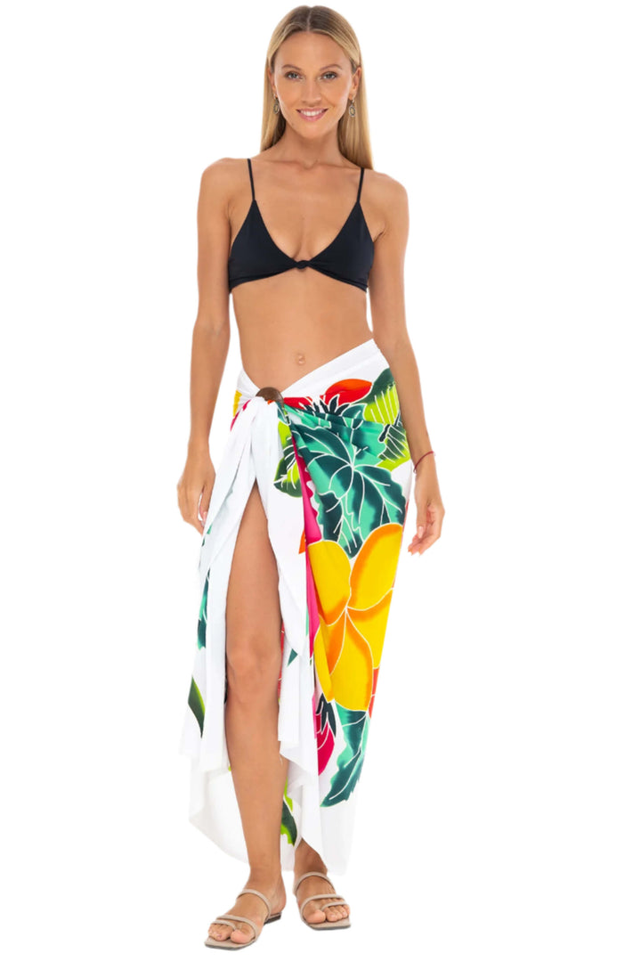 Hand-Painted Floral Sarong Wrap - Beach Cover-Up by SHU-SHI