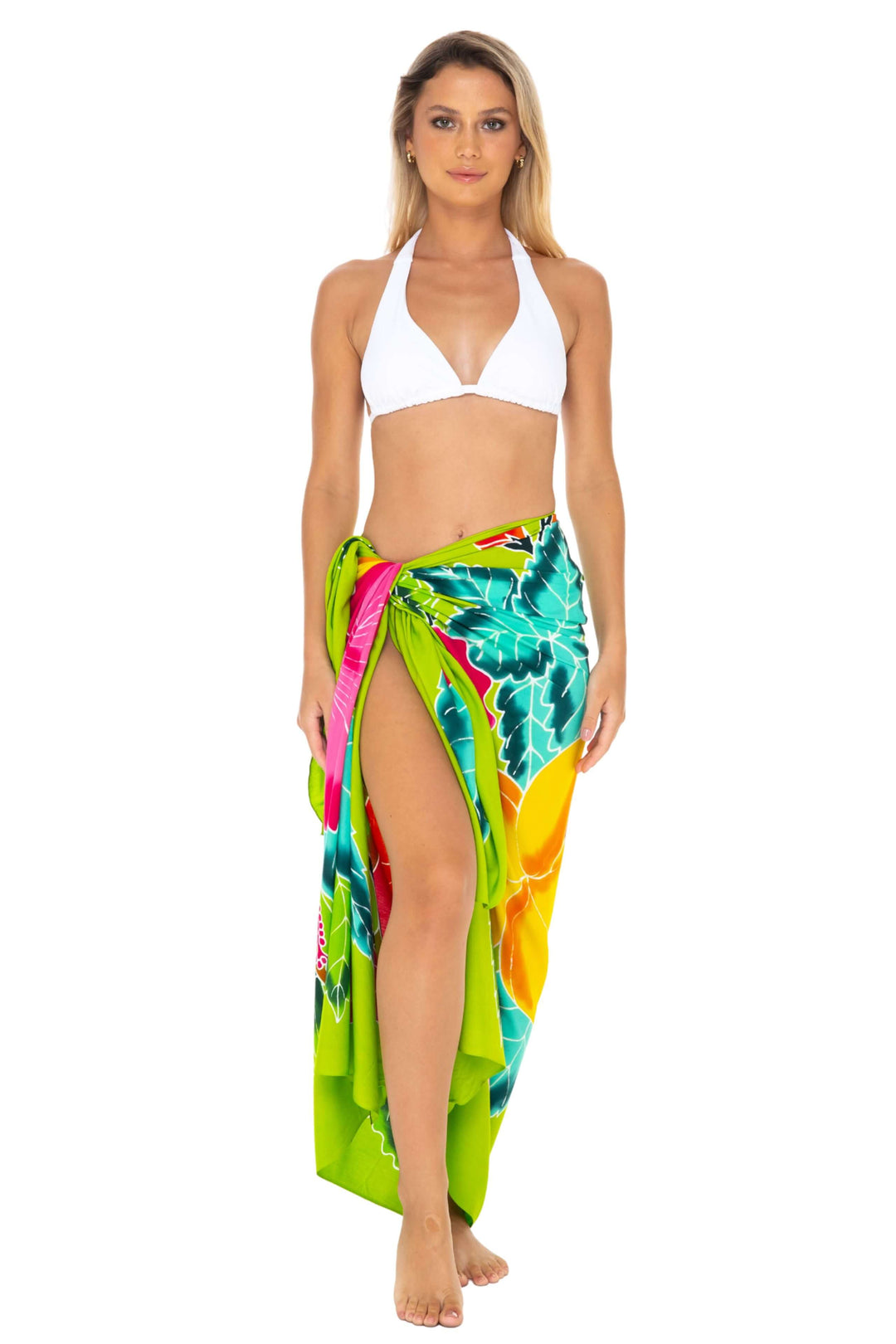 Hand-Painted Floral Sarong Wrap - Beach Cover-Up by SHU-SHI - Love ShuShi