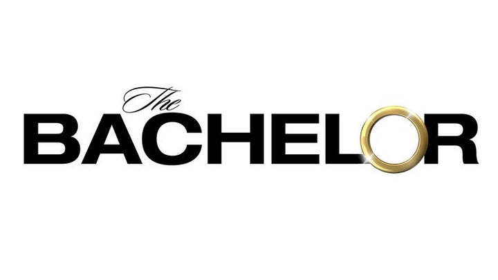 The Bachelor tv show logo with the word 'BACHELOR' in bold black letters and a gold ring graphic forming the letter 'O', on a plain white background.