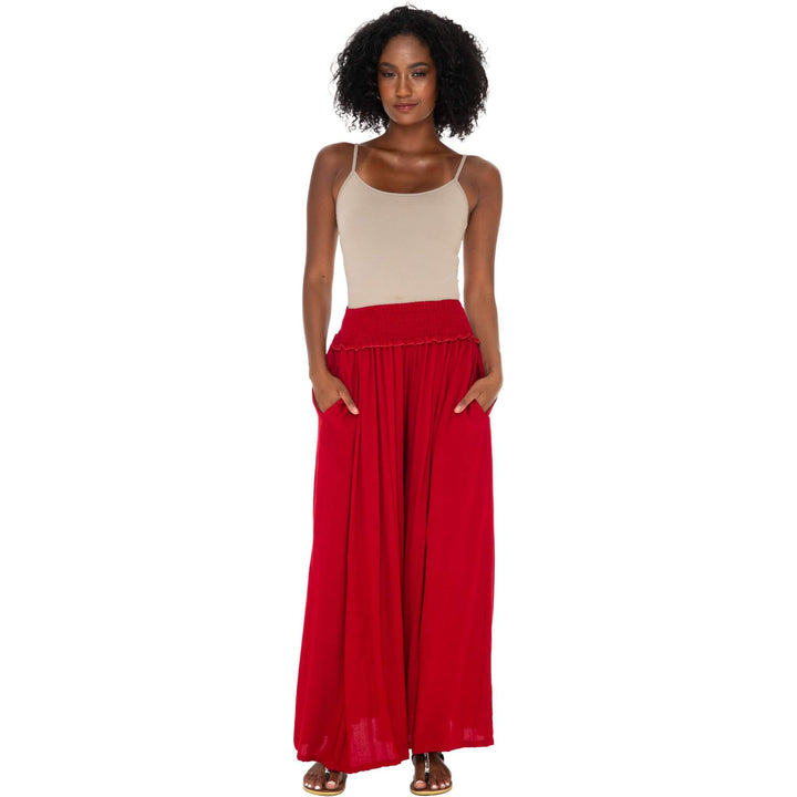 SHU-SHI Flowy Palazzo Pants for Women - Wide Leg, Elastic Waistband, Layered Style, Side Pockets - Love ShuShi