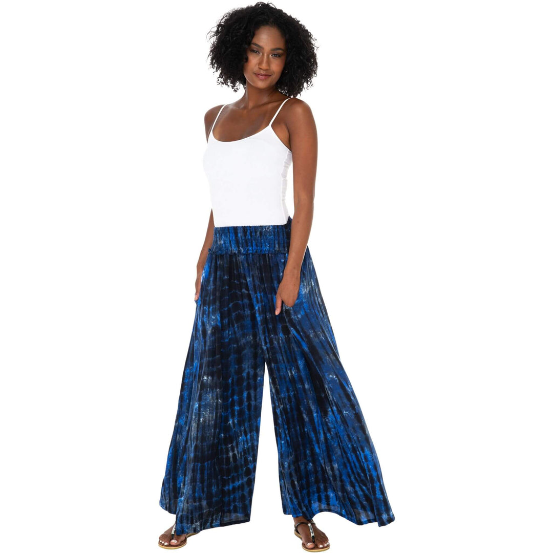 SHU-SHI Flowy Palazzo Pants for Women - Wide Leg, Elastic Waistband, Layered Style, Side Pockets - Love ShuShi