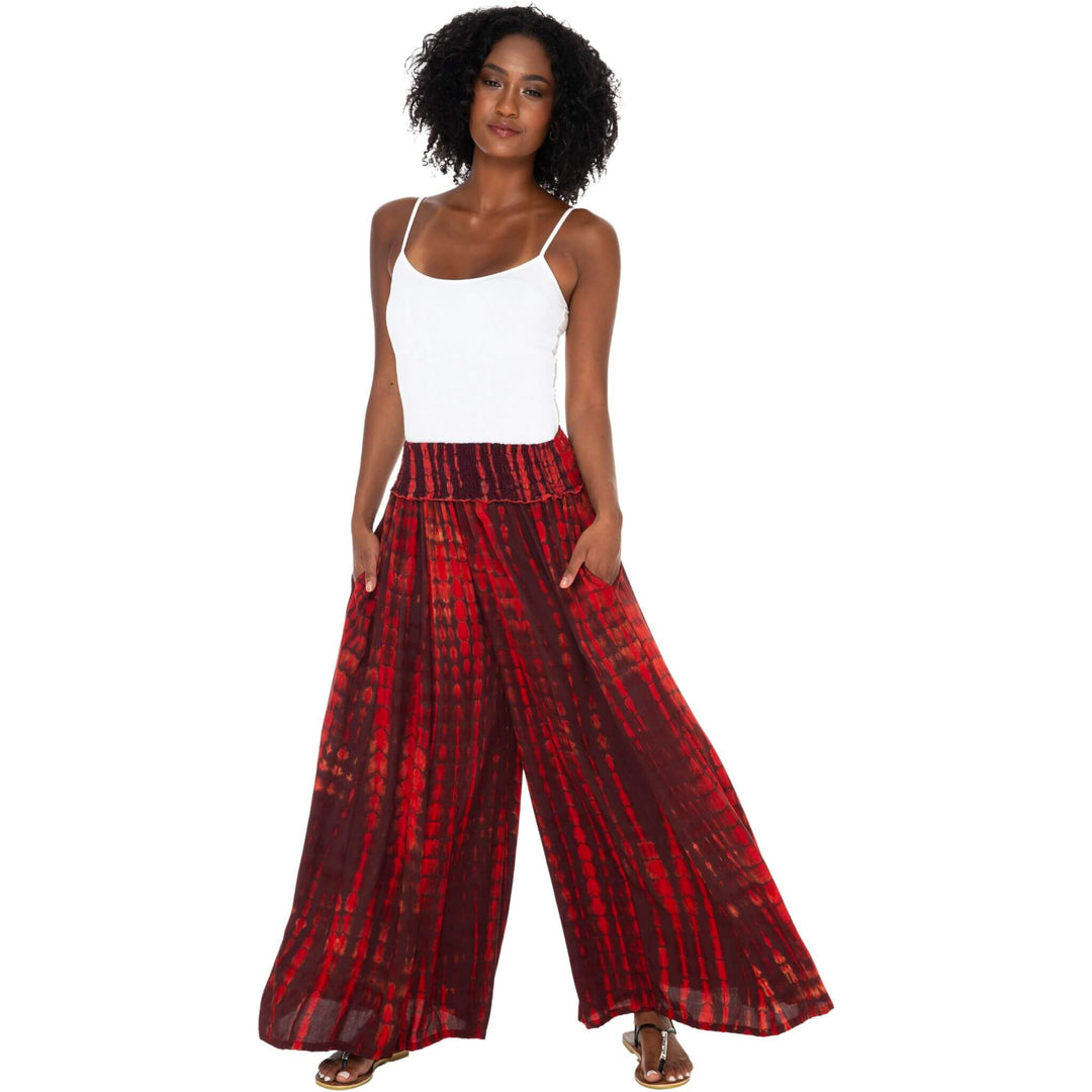 SHU-SHI Flowy Palazzo Pants for Women - Wide Leg, Elastic Waistband, Layered Style, Side Pockets - Love ShuShi