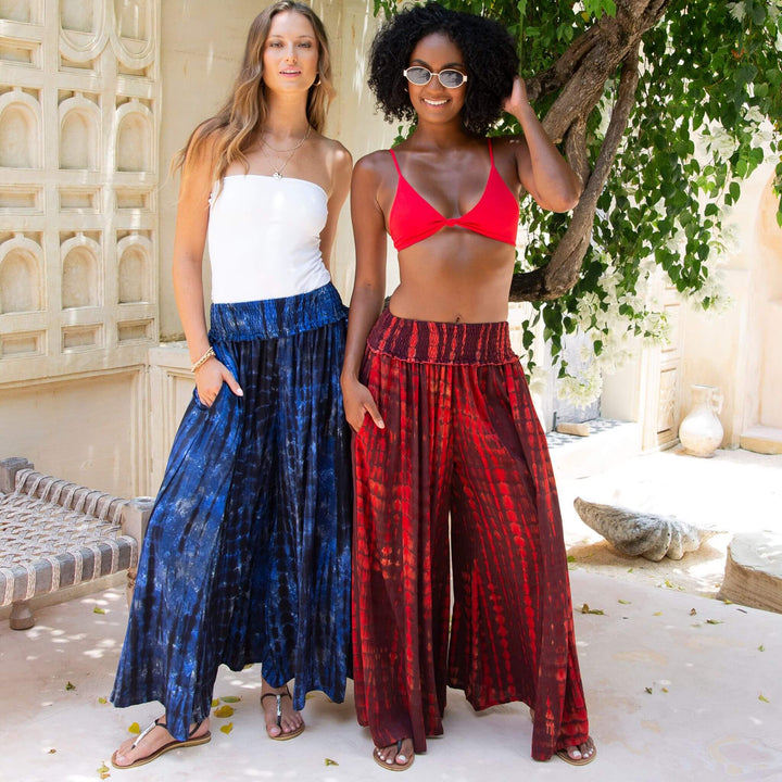 SHU-SHI Flowy Palazzo Pants for Women - Wide Leg, Elastic Waistband, Layered Style, Side Pockets - Love ShuShi