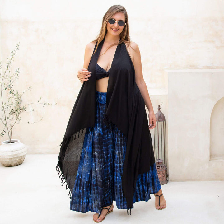 SHU-SHI Flowy Palazzo Pants for Women - Wide Leg, Elastic Waistband, Layered Style, Side Pockets - Love ShuShi