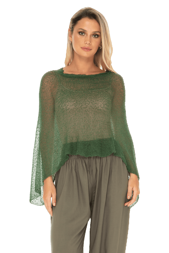 Sheer Knit Poncho Shrug - Lightweight Cover-Up by SHU-SHI