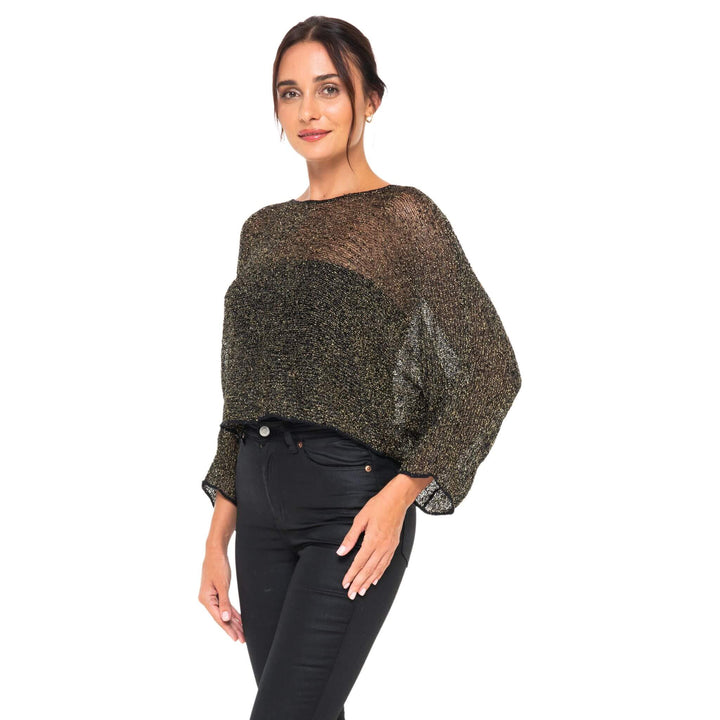 Women’s Sheer Poncho Shrug Lightweight Knit Blouse Metallic Top - by SHU-SHI - Love ShuShi
