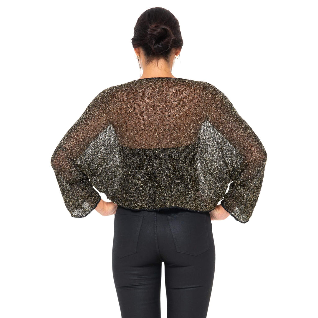 Women’s Sheer Poncho Shrug Lightweight Knit Blouse Metallic Top - by SHU-SHI - Love ShuShi
