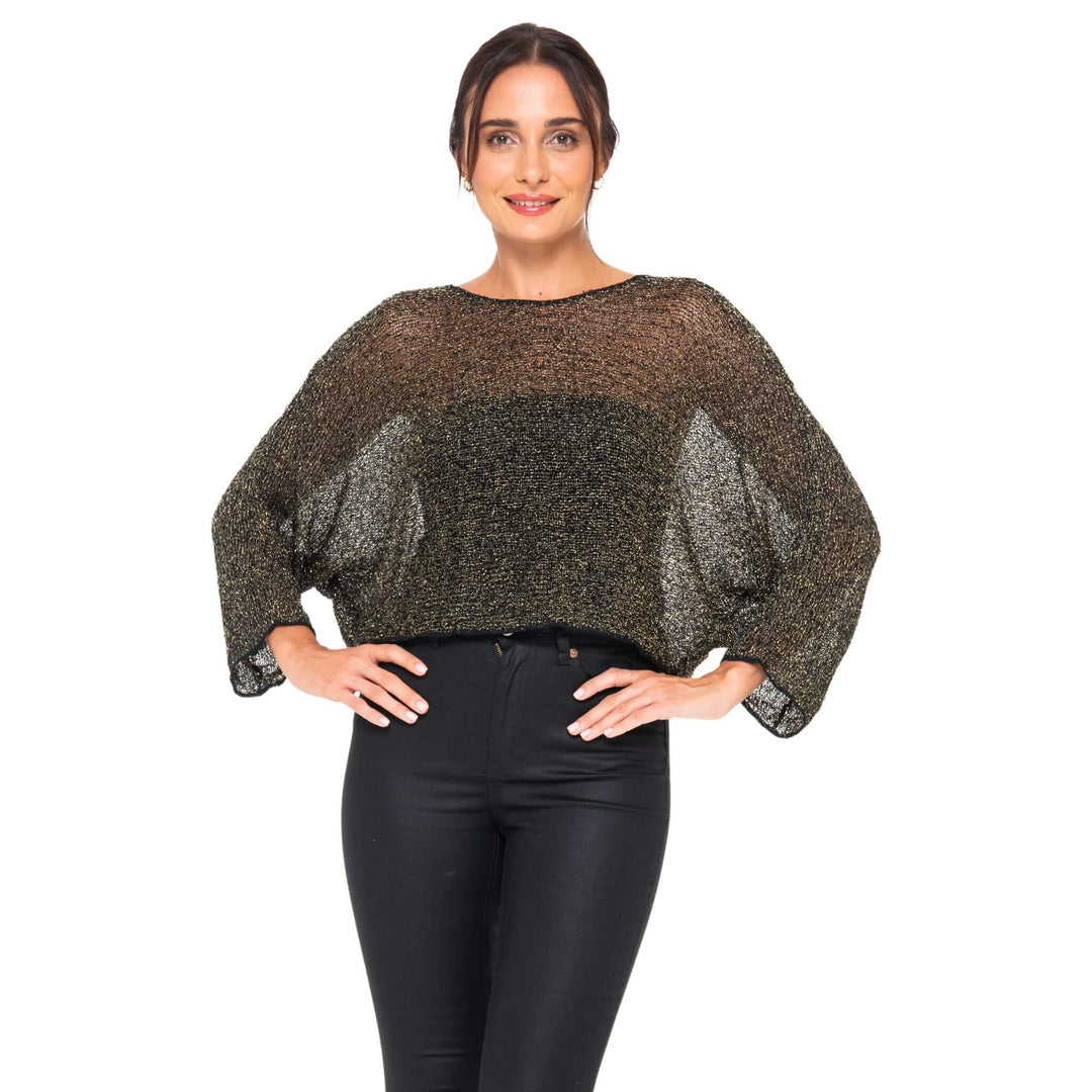 Women’s Sheer Poncho Shrug Lightweight Knit Blouse Metallic Top - by SHU-SHI - Love ShuShi