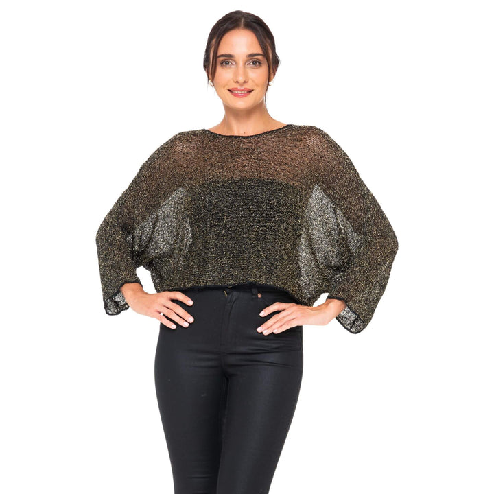 Women’s Sheer Poncho Shrug Lightweight Knit Blouse Metallic Top - by SHU-SHI - Love ShuShi