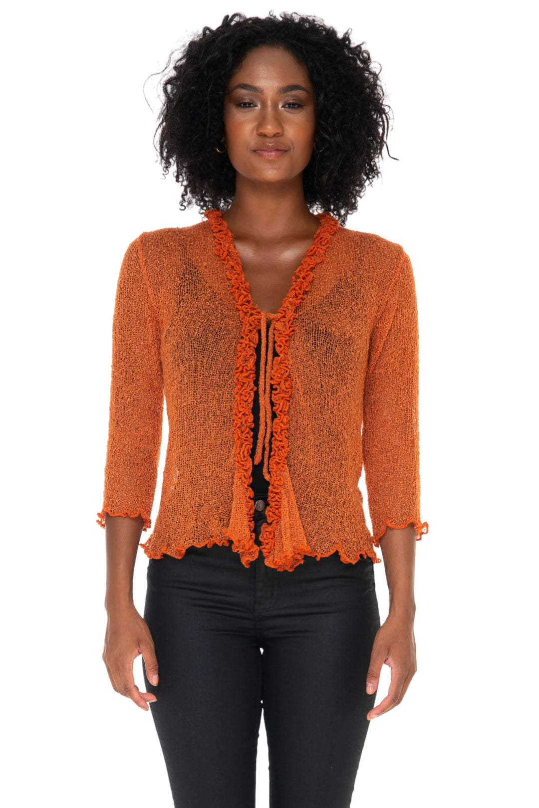 Ruffled Sheer Shrug Cardigan - Lightweight Knit by SHU-SHI - Love ShuShi