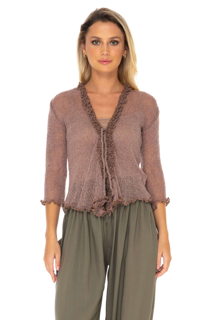 Ruffled Sheer Shrug Cardigan - Lightweight Knit by SHU-SHI - Love ShuShi