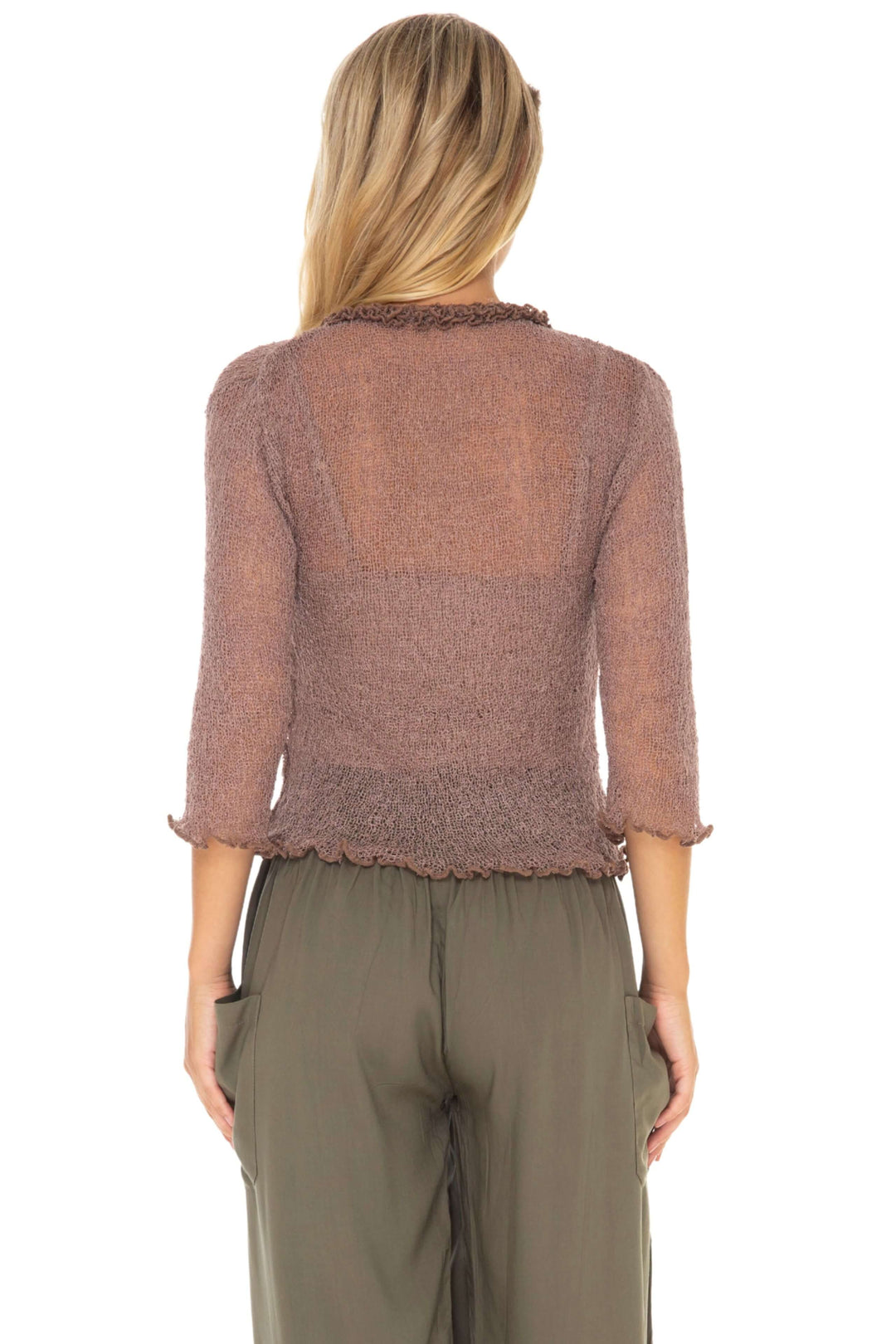 Ruffled Sheer Shrug Cardigan - Lightweight Knit by SHU-SHI - Love ShuShi