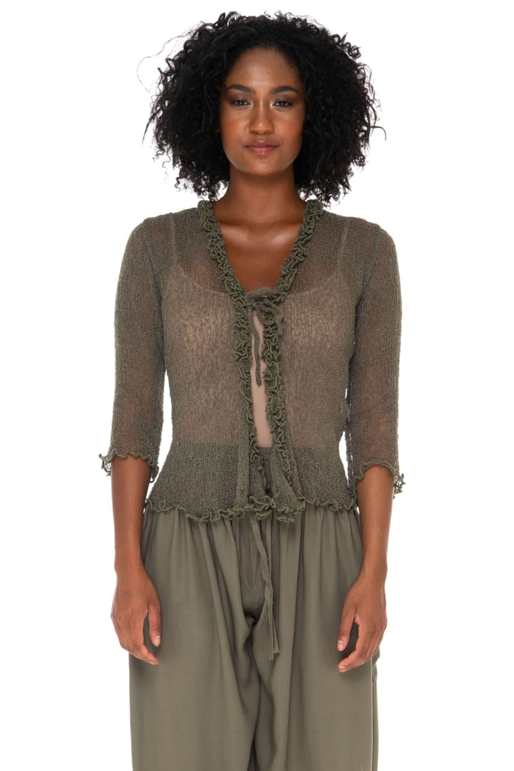 Ruffled Sheer Shrug Cardigan - Lightweight Knit by SHU-SHI - Love ShuShi