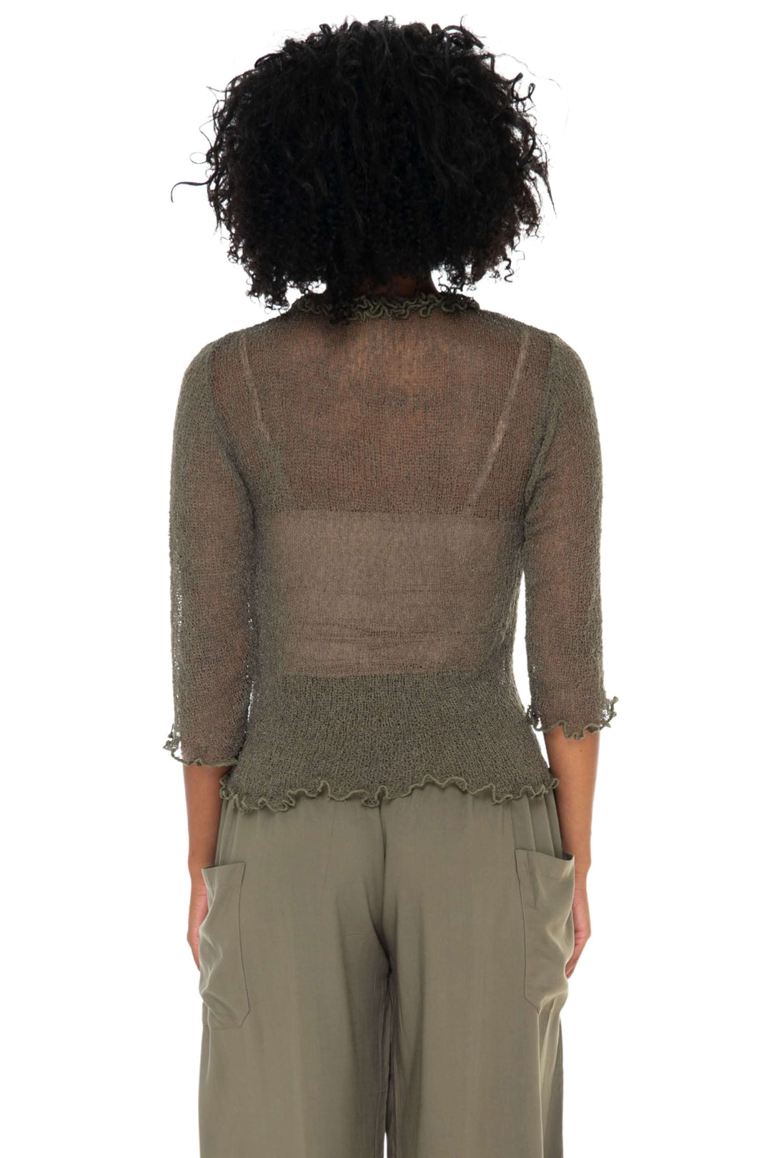 Ruffled Sheer Shrug Cardigan - Lightweight Knit by SHU-SHI - Love ShuShi
