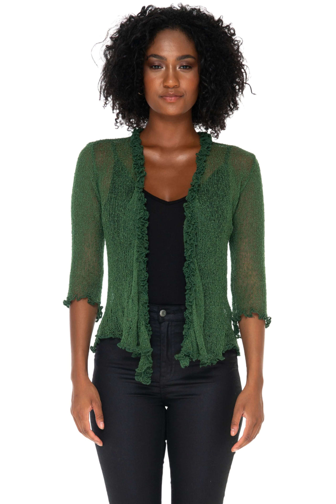 Ruffled Sheer Shrug Cardigan - Lightweight Knit by SHU-SHI - Love ShuShi
