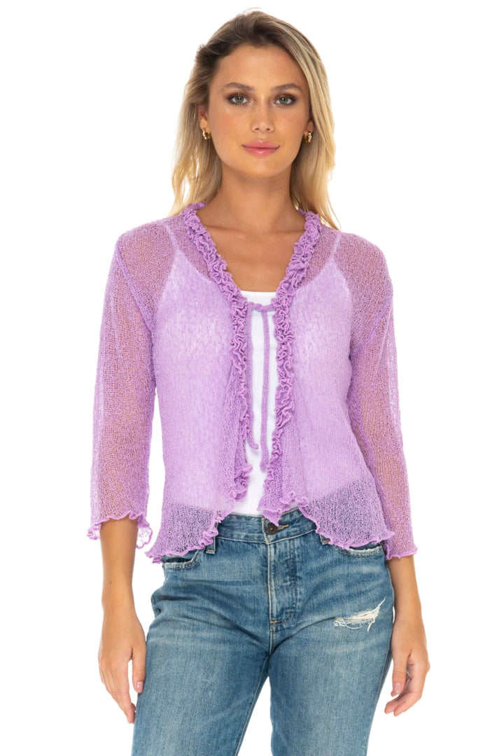 Ruffled Sheer Shrug Cardigan - Lightweight Knit by SHU-SHI - Love ShuShi