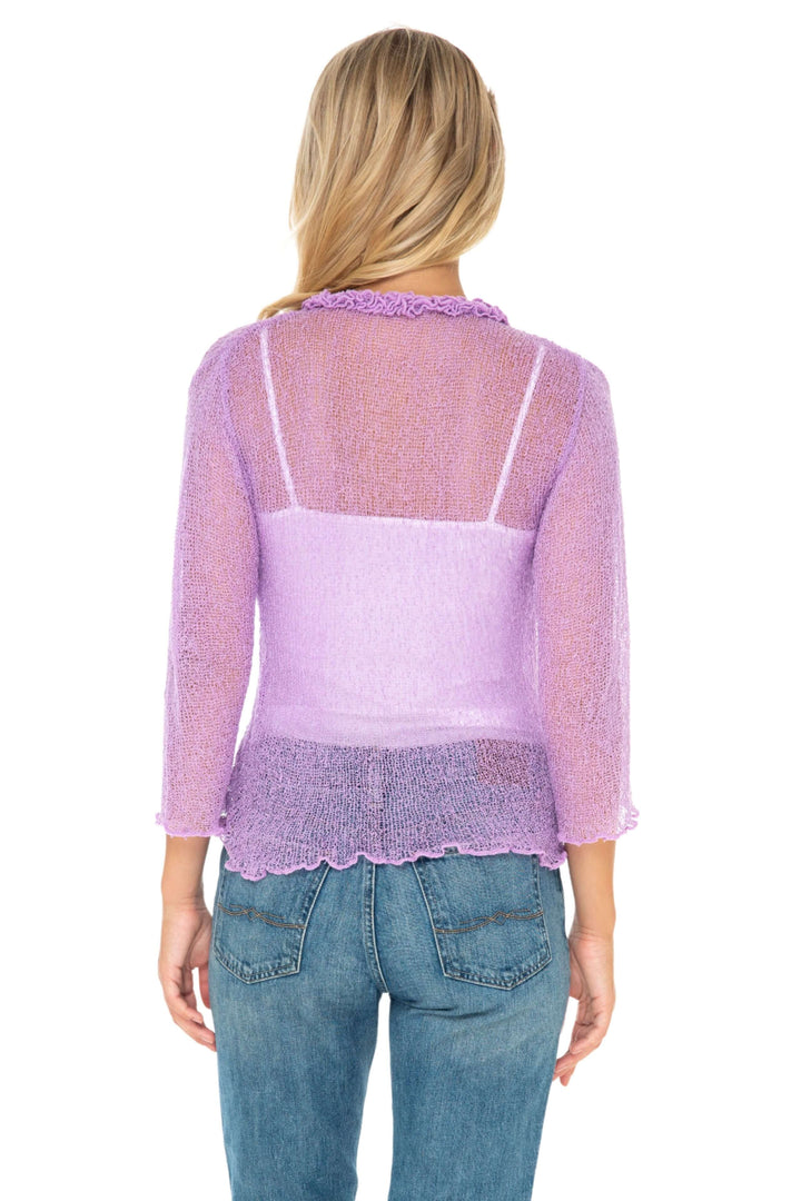 Ruffled Sheer Shrug Cardigan - Lightweight Knit by SHU-SHI - Love ShuShi