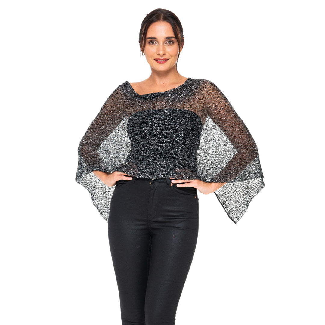 Metallic Sheer Knit Poncho Shrug Lightweight Cover Up  By SHU-SHI - Love ShuShi