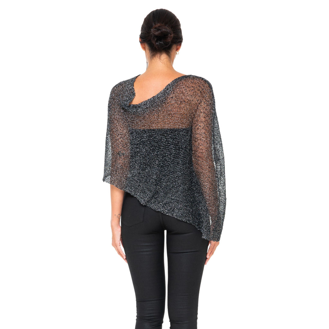 Metallic Sheer Knit Poncho Shrug Lightweight Cover Up  By SHU-SHI - Love ShuShi