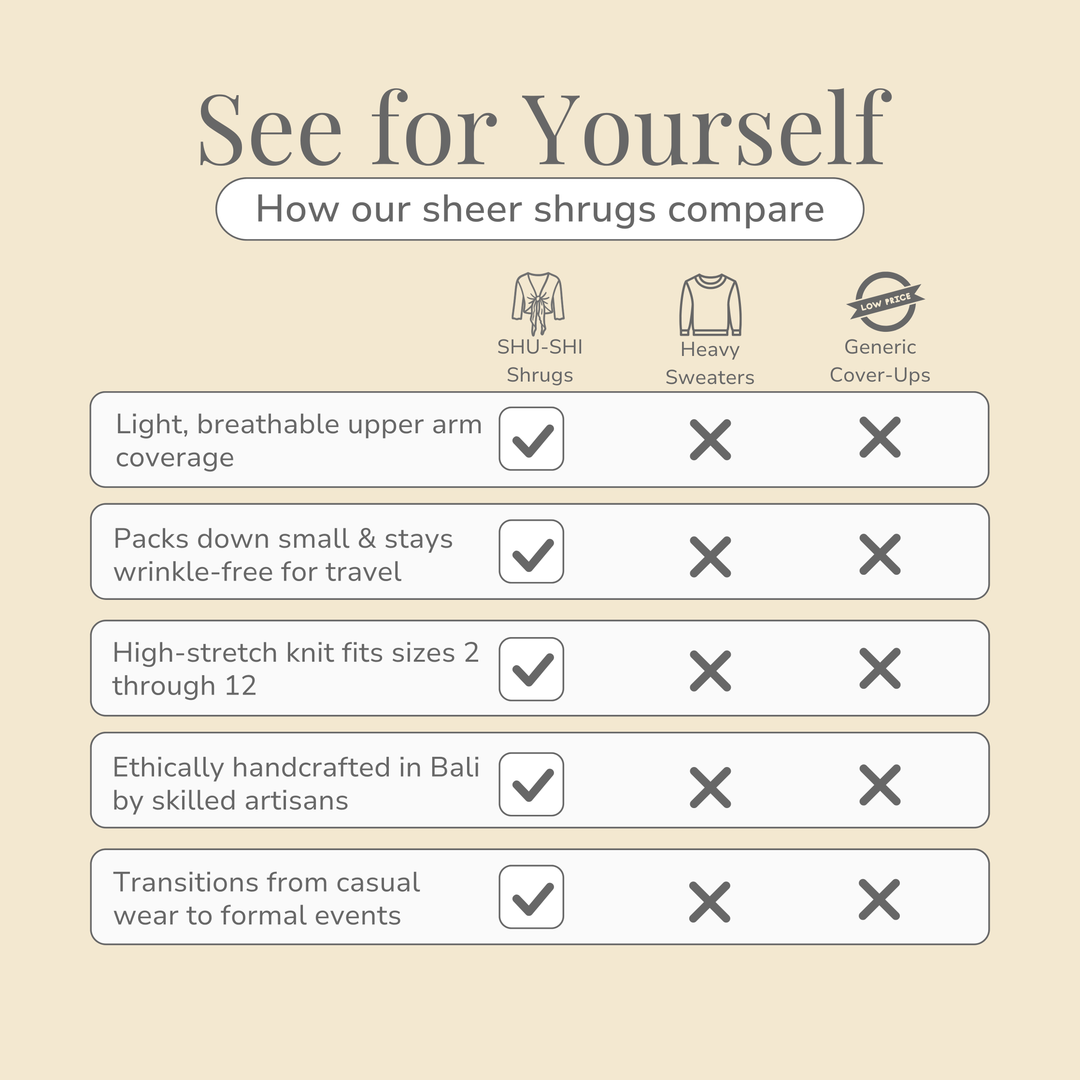 Easy to Wear Sheer Shrug - Stays Cool &amp; Chic - Love ShuShi