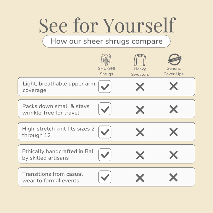 Easy to Wear Sheer Shrug - Stays Cool &amp; Chic - Love ShuShi