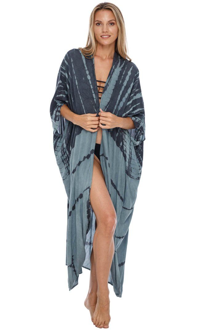 Buy Black Tie Dye Open Front Kimono Three-Quarter Sleeves | Love