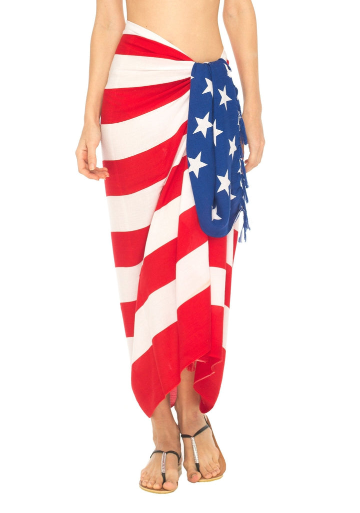 SHU - SHI Womens Beach Swimsuit Cover Up American Flag Sarong Wrap with Coconut Clip - Love ShuShi
