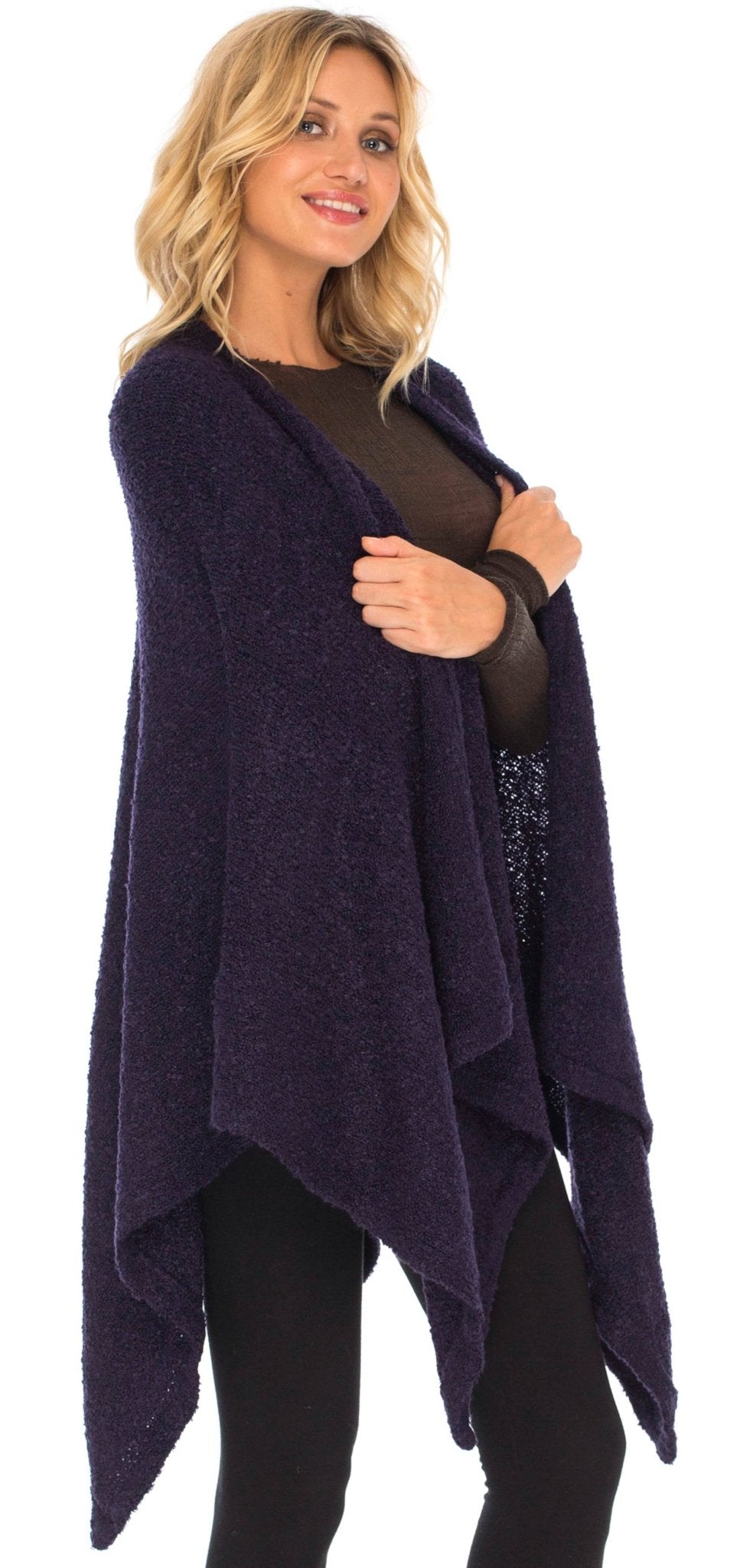 SHU-SHI Women's Cozy Knit Poncho Shawl Wrap - Lightweight Open