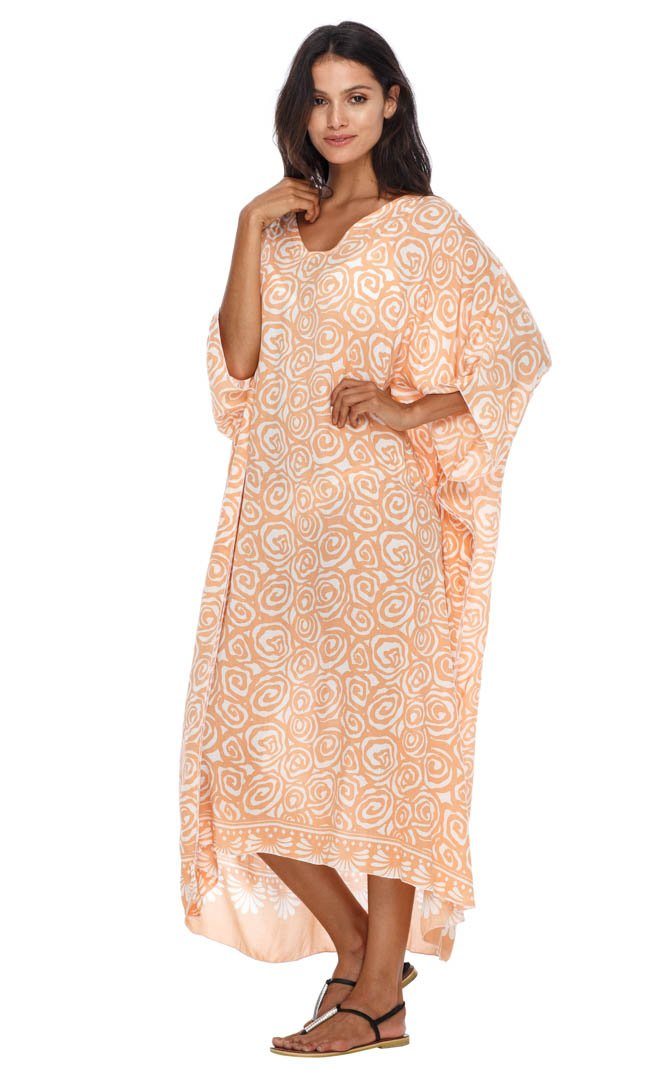 SHU - SHI Women's Long Beach Spiral Caftan Tunic Dress - Swimsuit Cover - Up Loose Poncho - Love ShuShi
