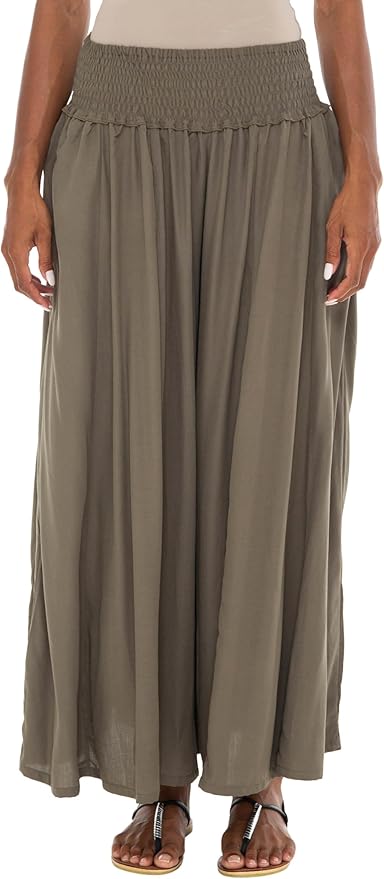 SHU-SHI Flowy Palazzo Pants for Women - Wide Leg, Elastic Waistband, Layered Style, Side Pockets - Love ShuShi