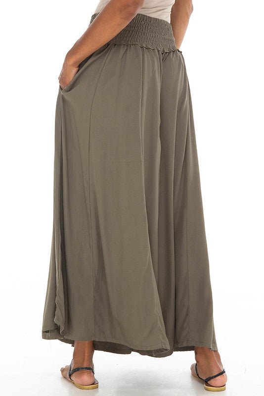 SHU-SHI Flowy Palazzo Pants for Women - Wide Leg, Elastic Waistband, Layered Style, Side Pockets - Love ShuShi