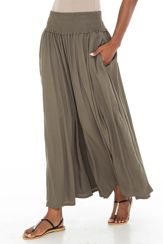 SHU-SHI Flowy Palazzo Pants for Women - Wide Leg, Elastic Waistband, Layered Style, Side Pockets - Love ShuShi