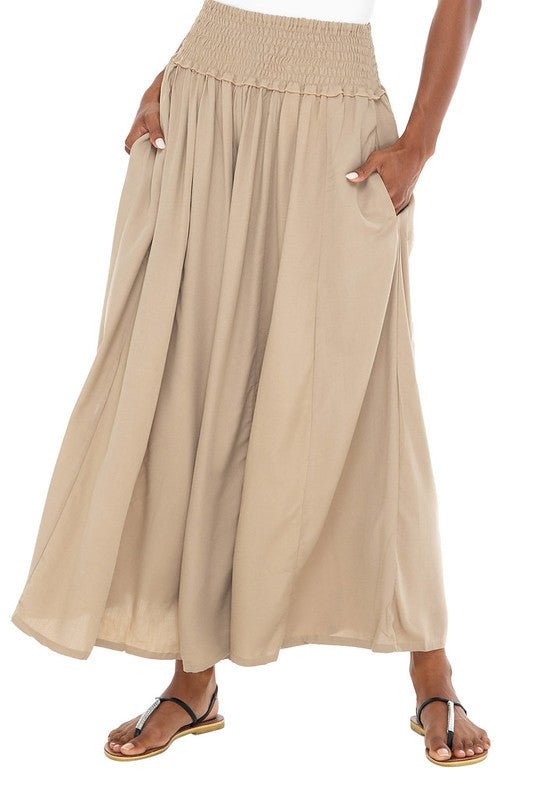 SHU-SHI Flowy Palazzo Pants for Women - Wide Leg, Elastic Waistband, Layered Style, Side Pockets - Love ShuShi