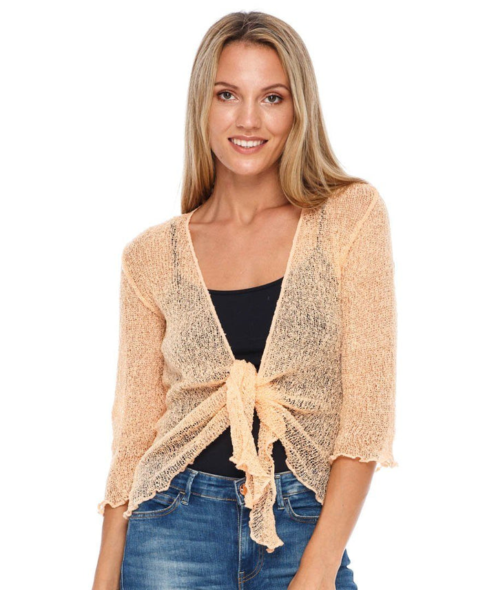 Knitted Tie Top Sheer Shrug - LOVE SHU SHI