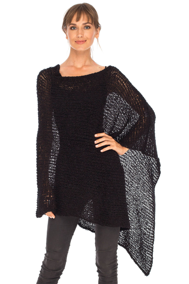 SHU-SHI Womens Cozy Poncho Shrug Lightweight Knit Pullover Sweater Top Coverup Shawl - Love ShuShi