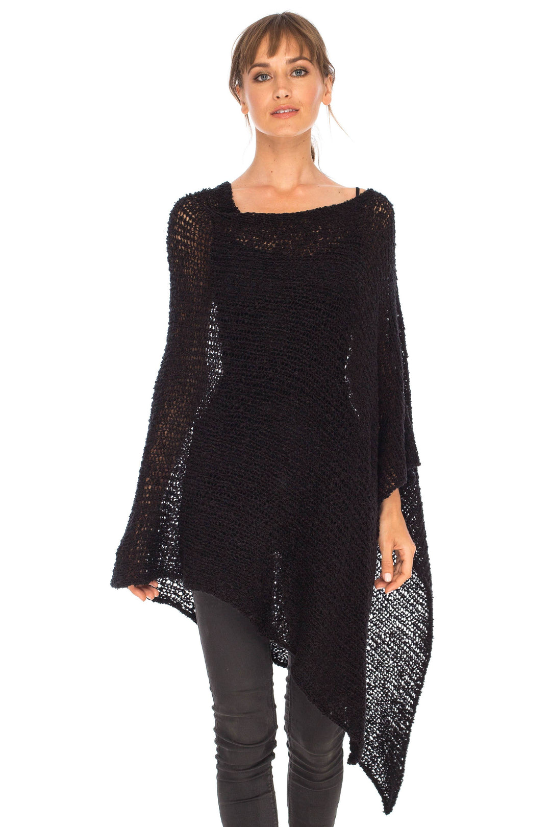 SHU-SHI Womens Cozy Poncho Shrug Lightweight Knit Pullover Sweater Top Coverup Shawl - Love ShuShi