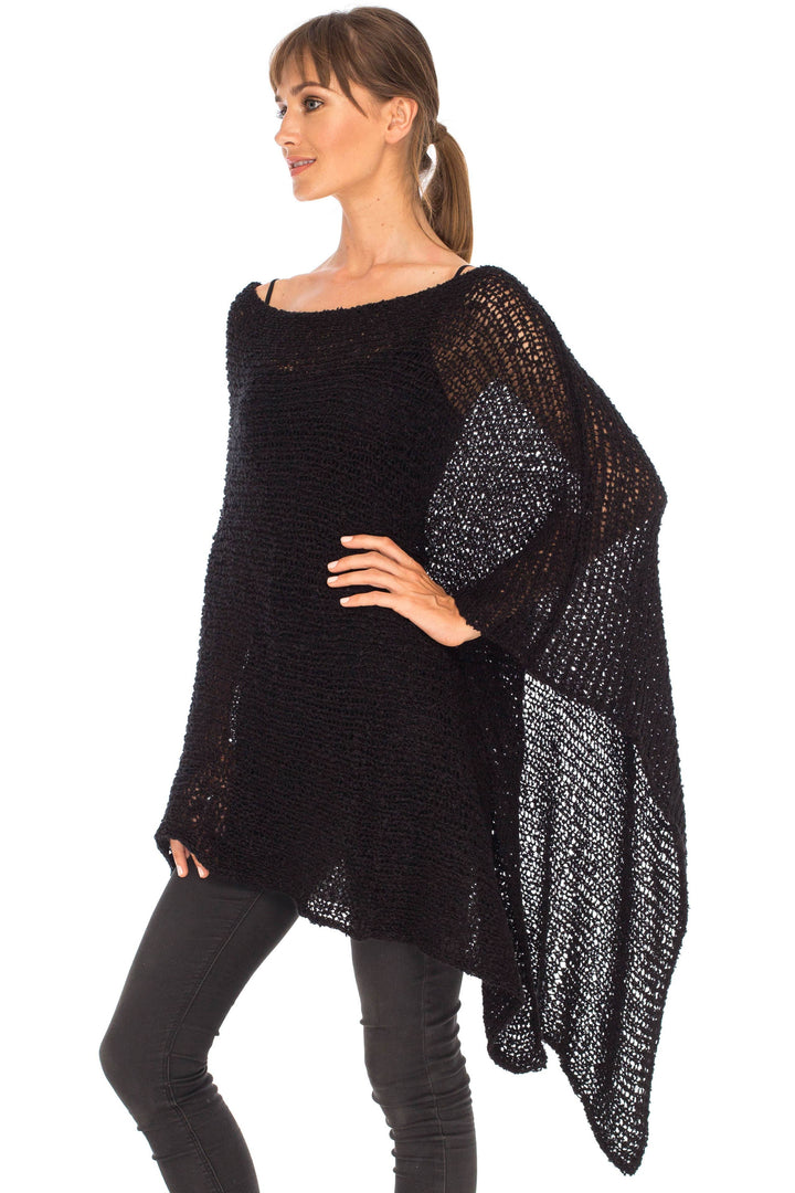 SHU-SHI Womens Cozy Poncho Shrug Lightweight Knit Pullover Sweater Top Coverup Shawl - Love ShuShi
