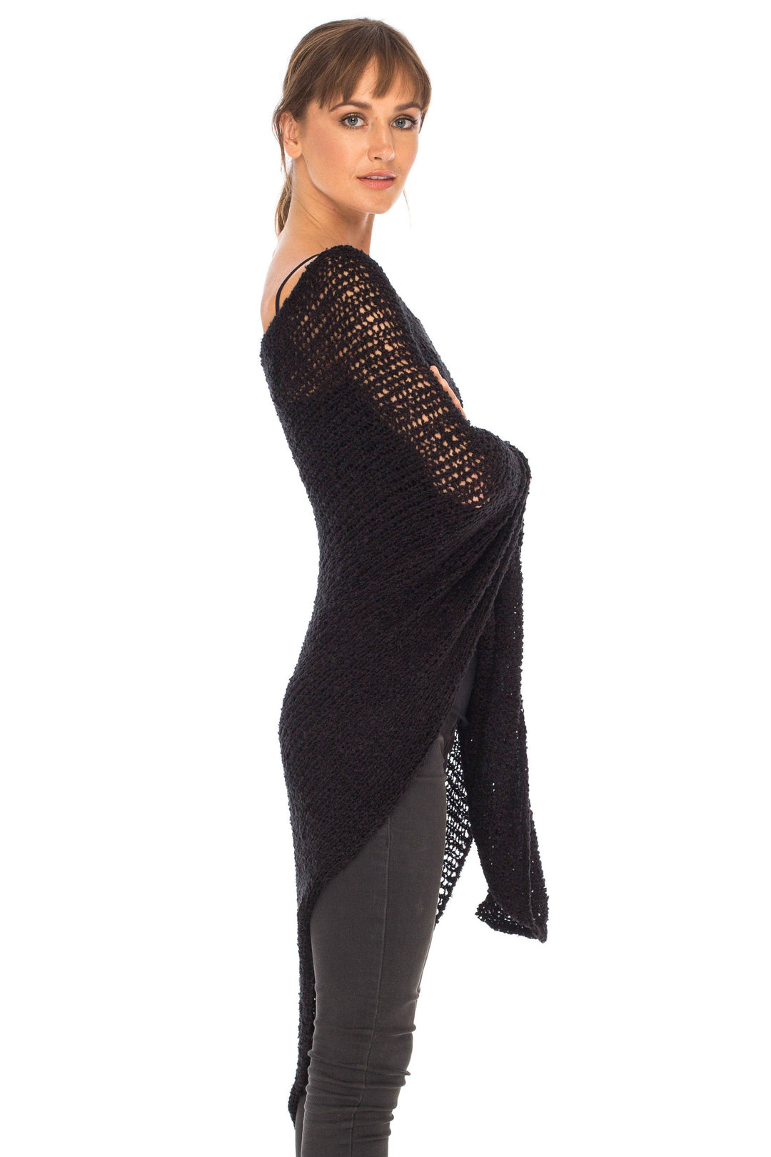SHU-SHI Womens Cozy Poncho Shrug Lightweight Knit Pullover Sweater Top Coverup Shawl - Love ShuShi