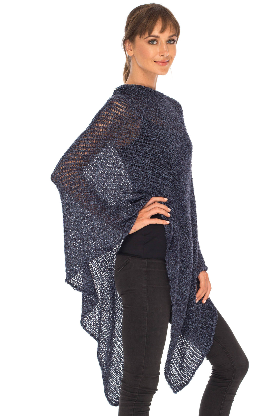 SHU-SHI Womens Cozy Poncho Shrug Lightweight Knit Pullover Sweater Top Coverup Shawl - Love ShuShi