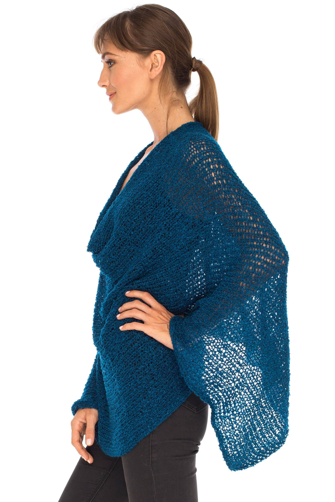 SHU-SHI Womens Cozy Poncho Shrug Lightweight Knit Pullover Sweater Top Coverup Shawl - Love ShuShi