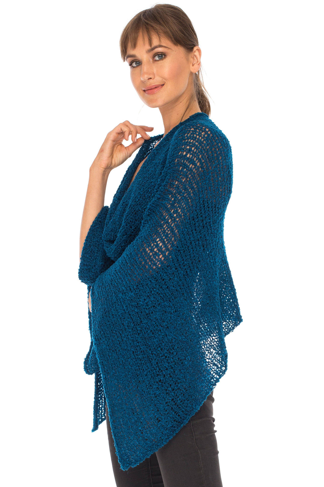 SHU-SHI Womens Cozy Poncho Shrug Lightweight Knit Pullover Sweater Top Coverup Shawl - Love ShuShi